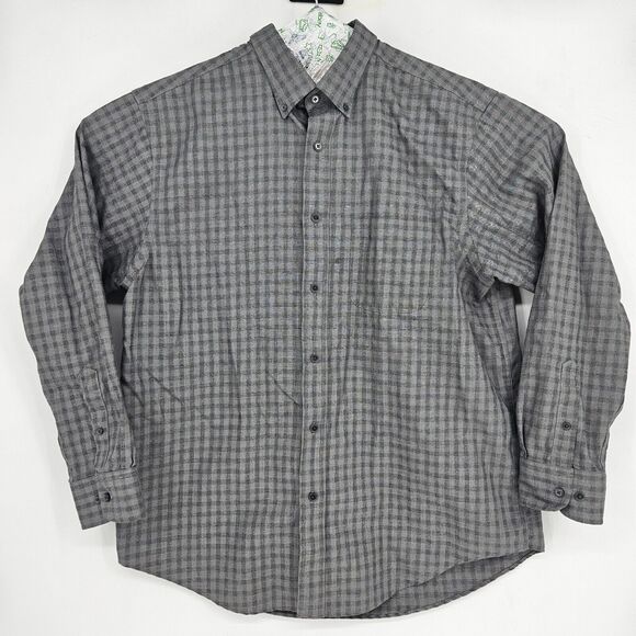 Roundtree & Yorke Shirt Mens Large Gray Gold Label Business Non Iron Button Down - Picture 1 of 10